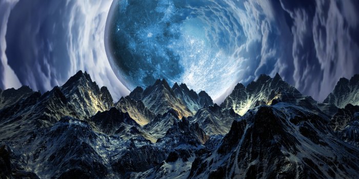 6016x3384 Surreal Wallpaper 4K, Moon, Mountains, Landscape