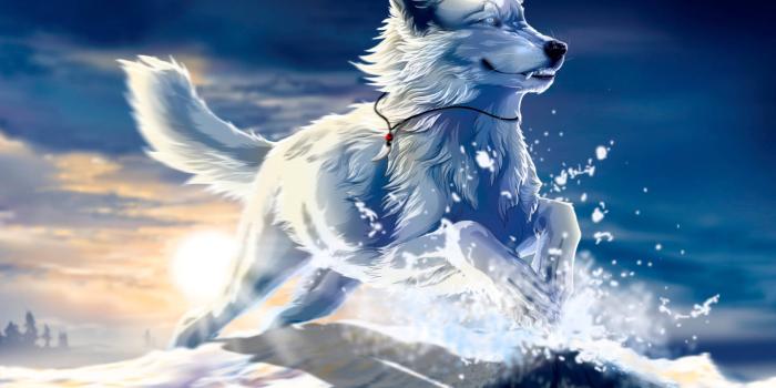 1920x1200 Download White Anime Dog In Snow Wallpaper | Wallpapers.com