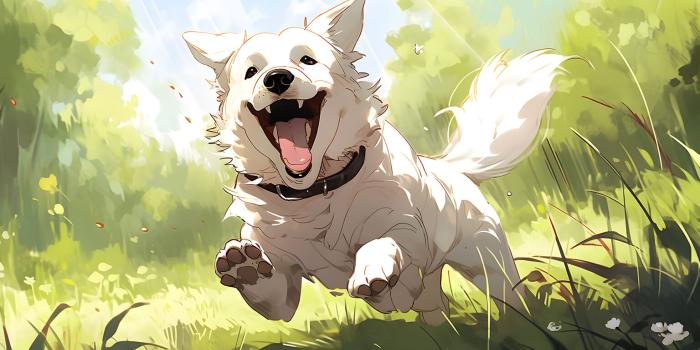1536x864 Happy White Dog Running on the Grass Desktop Wallpaper in 4K