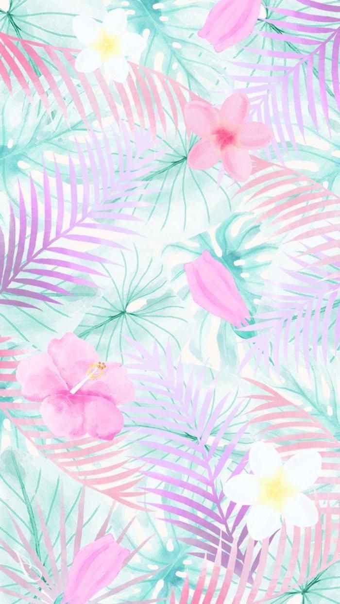 700x1244 floral wallpaper, palm tree leaves, pink and white flowers, girly wallpapers  | Watercolor wallpaper iphone, Summer wallpaper, Cute summer wallpapers