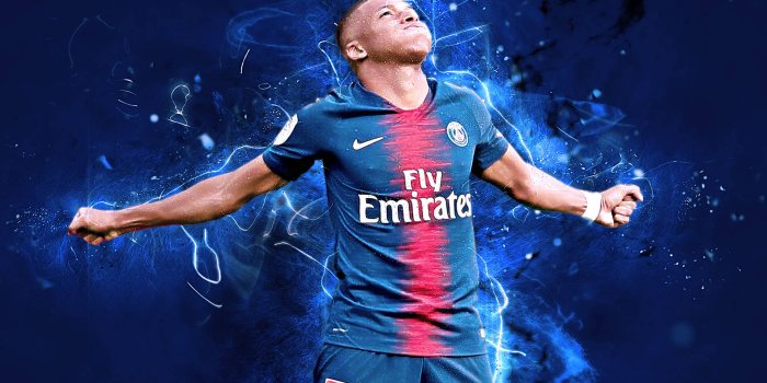 1920x1200 Download Kylian Mbappe Arms Wide In Blue Wallpaper | Wallpapers.com
