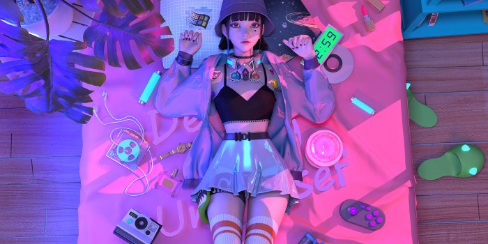 1920x1080 Retro Punk Anime Girl Lying On Bed HD Wall - Eyecandy for your XFCE-Desktop  - xfce-look.org