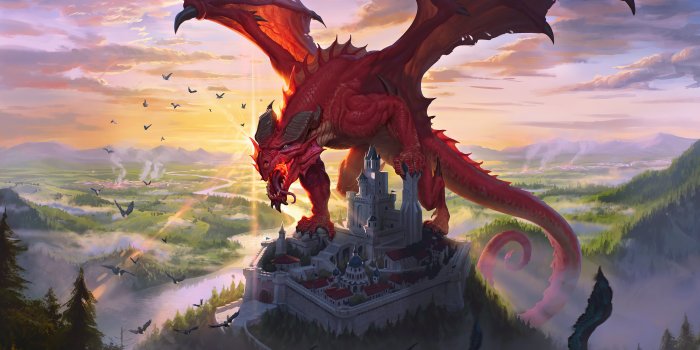 5120x3085 Red Dragon At Castle, HD Artist, 4k Wallpapers, Images, Backgrounds, Photos  and Pictures