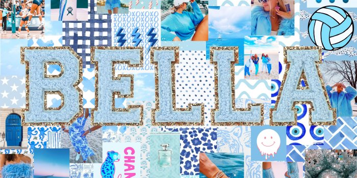 2800x1800 Custom Blue Preppy Monogram Desktop Wallpaper Collage - Etsy