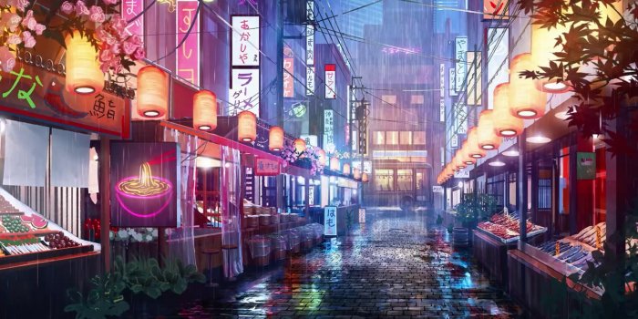 1920x1080 Japanese Night Market In Rain Live Wallpaper - WallpaperWaifu