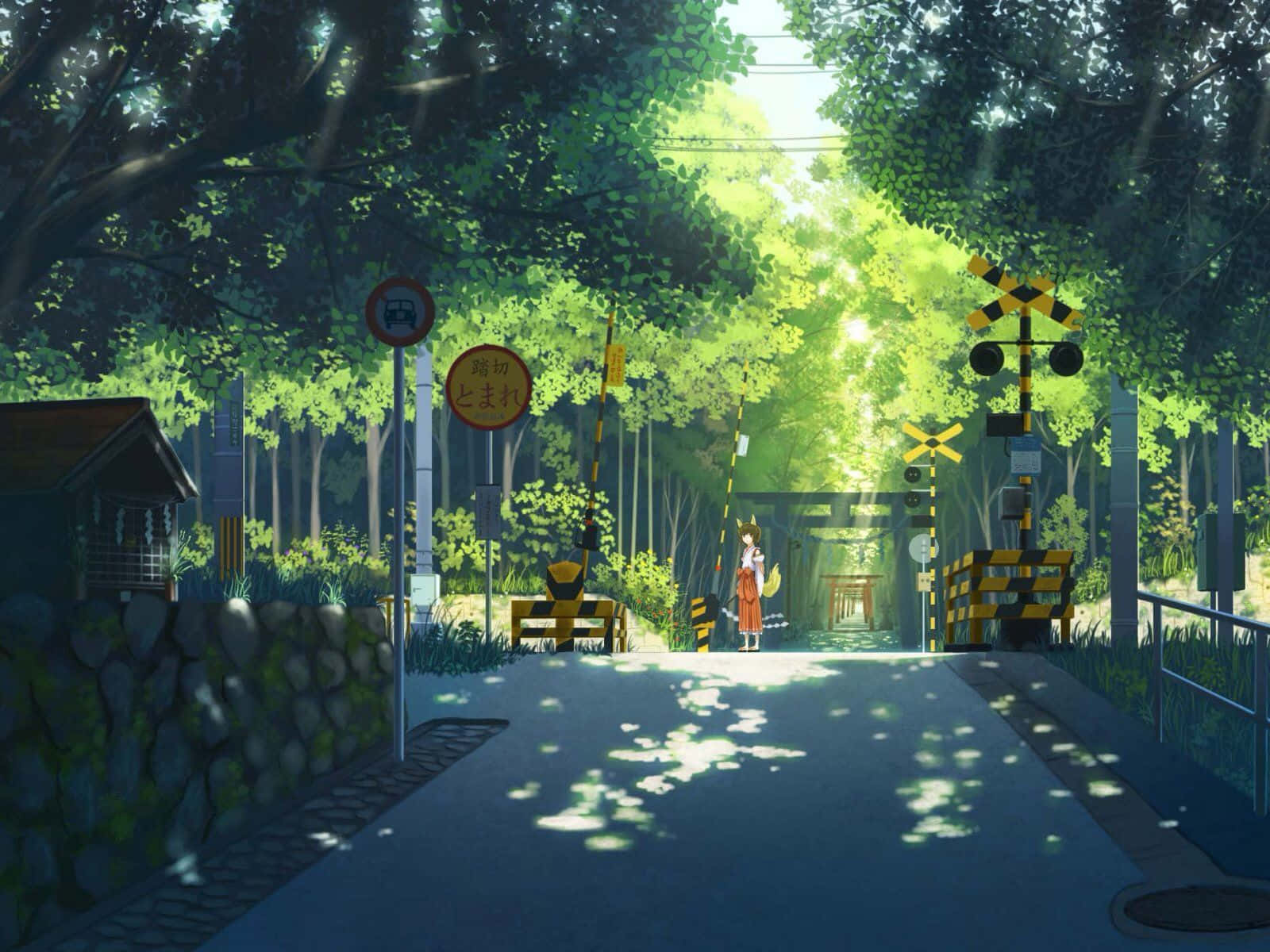 1600x1200 Download Japan Green Anime Street Wallpaper | Wallpapers.com