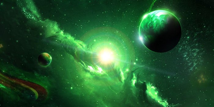 1400x1050 Download wallpaper 1400x1050 space, galaxy, planets, green, universe  standard 4:3 hd background