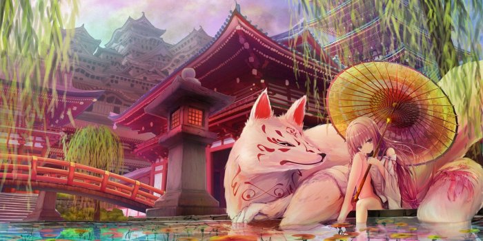 1920x1080 Download Pink Kitsune And Anime Girl Wallpaper | Wallpapers.com