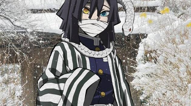 630x1280 Download Obanai Iguro In Snow Forest Wallpaper | Wallpapers.com
