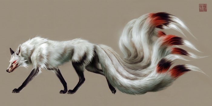 2500x1250 Download wallpaper Fox, nine-tailed, by toedeledoki, section art in  resolution 2500x1250