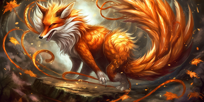 1200x673 An Orange Fox Standing In A Forest Covered In Fallen Leaves Background, Nine  Tailed Fox Pictures Background Image And Wallpaper for Free Download