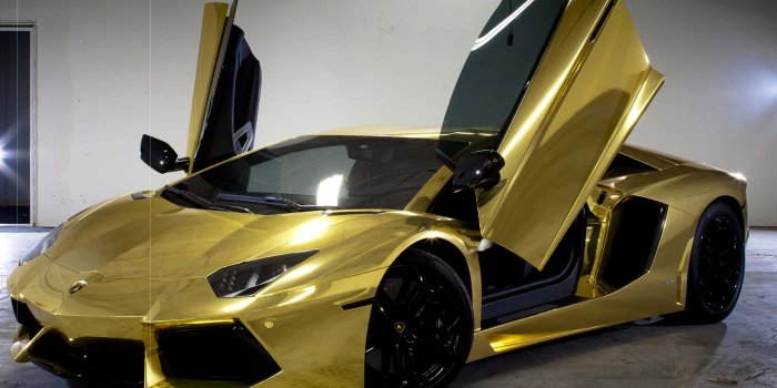 1920x1149 Download Plated Gold Lamborghini With Its Doors Open Wallpaper | Wallpapers .com