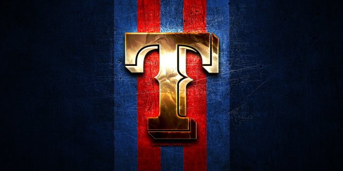 2880x1800 Download wallpapers Texas Rangers emblem, MLB, golden emblem, blue metal  background, american baseball team, baseball, Texas Rangers for desktop  with resolution 2880x1800. High Quality HD pictures wallpapers