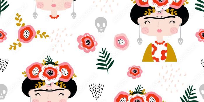 1000x1000 Seamless childish pattern Frida Kahlo portrait . Creative kids hand drawn  texture for fabric, wrapping, textile, wallpaper, apparel. Vector  illustration Stock Vector | Adobe Stock