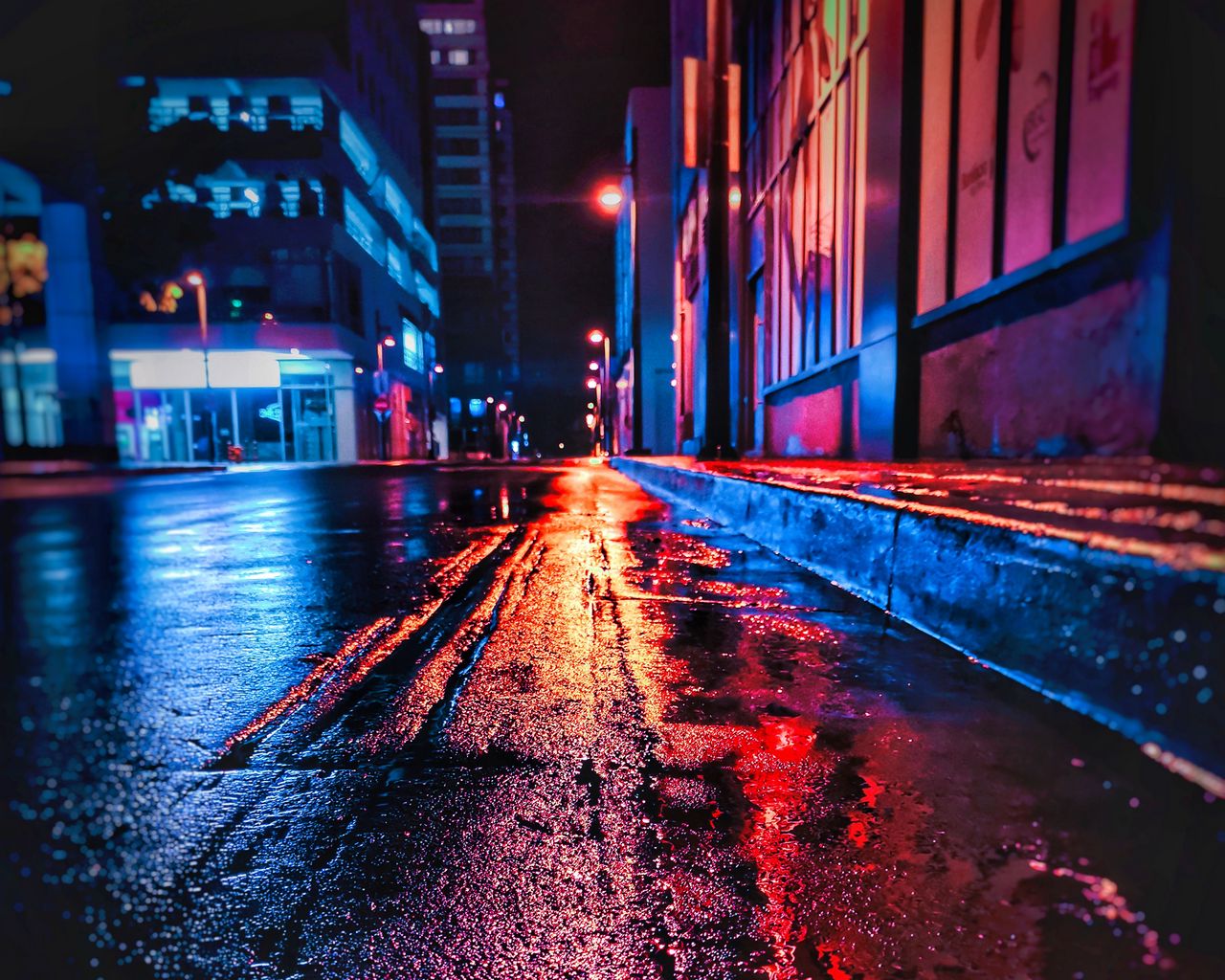 1280x1024 Download wallpaper 1280x1024 street, night, wet, neon, city standard 5:4 hd  background