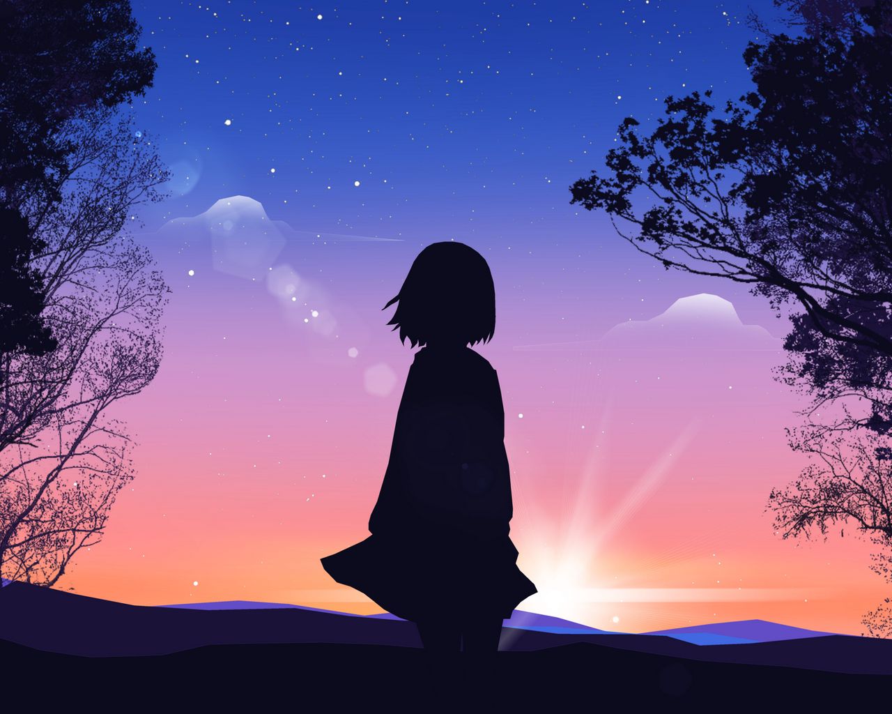 1280x1024 Download wallpaper 1280x1024 girl, silhouette, sunset, alone, art standard  5:4 hd background