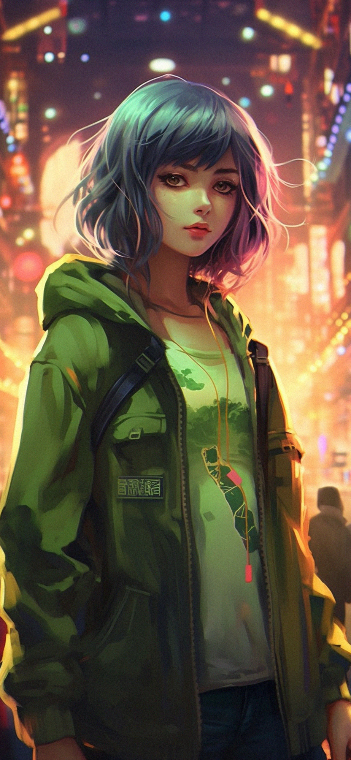 1183x2560 Anime Girl in a Green Jacket Wallpapers - Anime Girl Wallpaper 4k