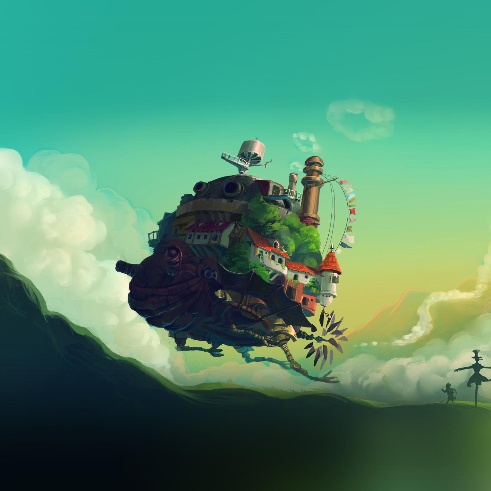 2732x2732 at57-studio-ghibli-castle-anime-green-peace-art-illustration-wallpaper