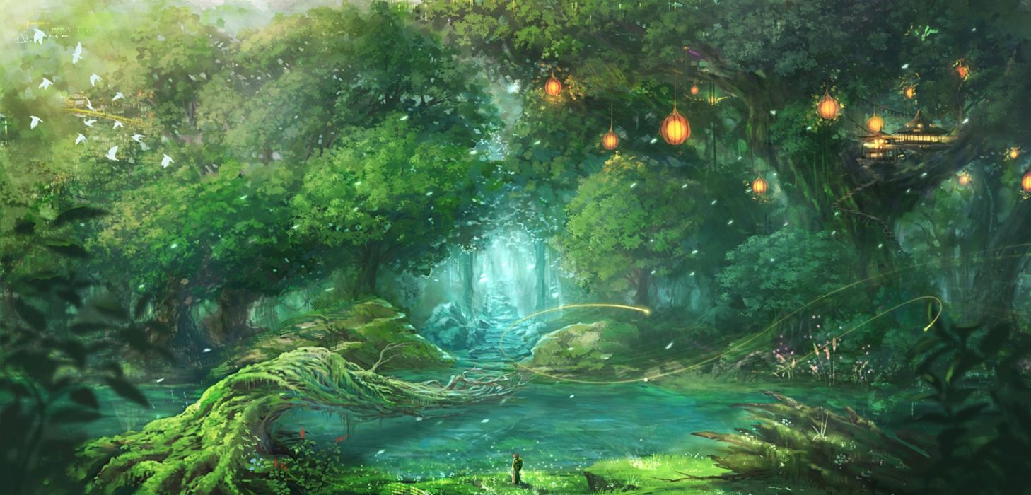 1458x700 Original anime forest landscape wallpaper | 1875x900 | 704137 | WallpaperUP