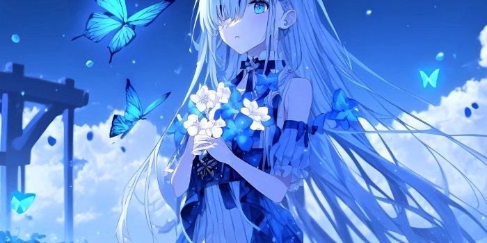 2560x2560 Anime girl Wallpaper 4K, Beautiful, Butterflies