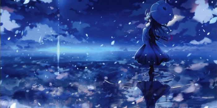 1920x1080 Women water blue Touhou Yakumo Yukari umbrellas skyscapes reflections anime  girls games Shino (Eefy) wallpaper | 1920x1080 | 284069 | WallpaperUP