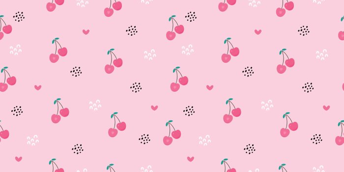 1920x960 Download A Pink Pattern With Cherries And Hearts Wallpaper | Wallpapers.com