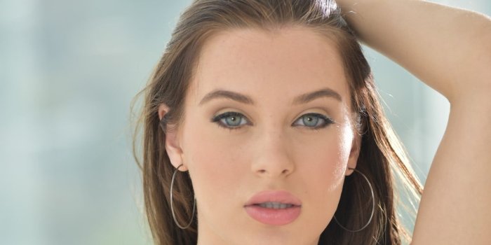 1280x814 looking at viewer, blue eyes, model, hoop earrings, Lana Rhoades, face,  720P, women HD Wallpaper