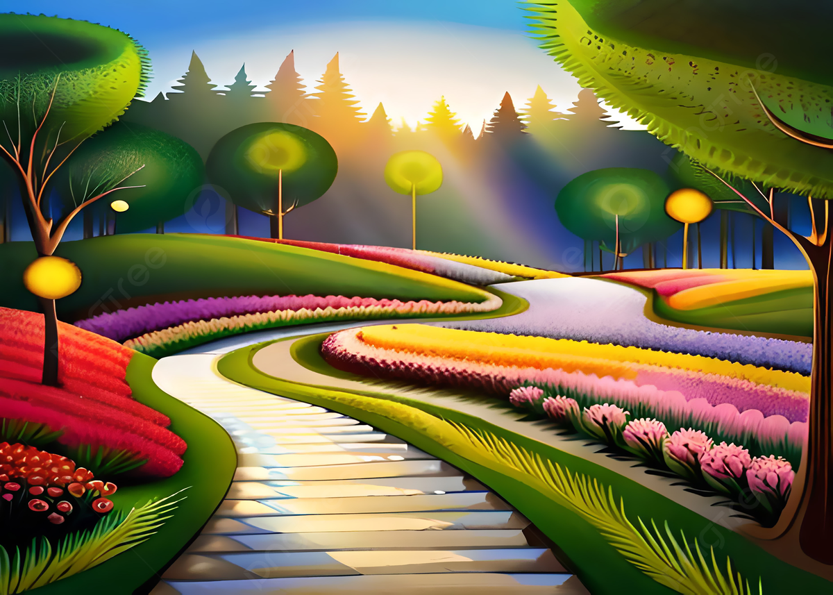 1200x857 Beautiful Painting Of A Path In Flower Garden Trees Background, Wallpaper,  Free Wallpaper, Hd Wallpaper Background Image And Wallpaper for Free  Download