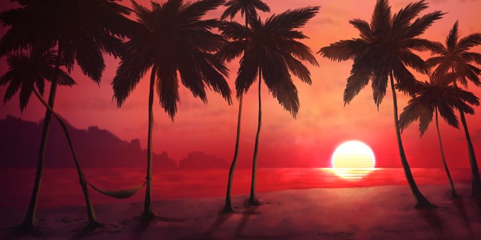 3840x2160 Sunset Wallpaper 4K, Tropical, Trees
