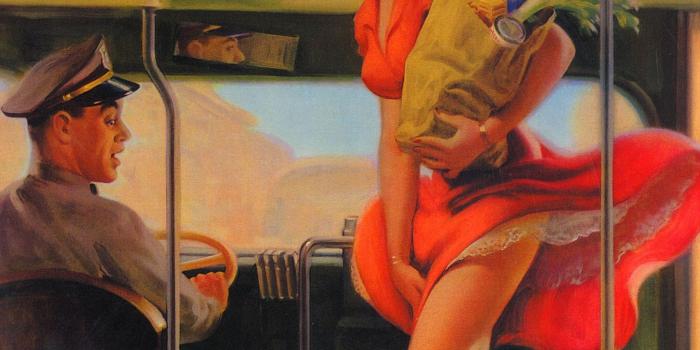 2048x2048 Bus Rider Pin Up Girl Painting Art iPad