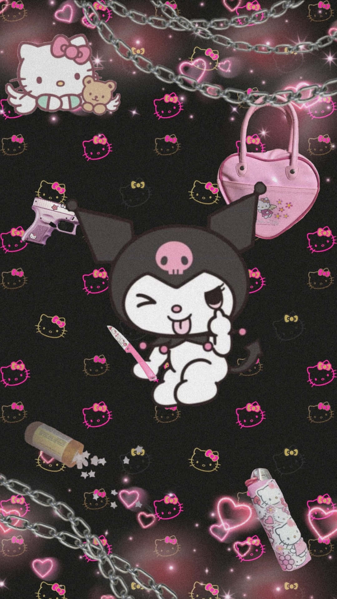 1080x1920 Emo Hello Kitty With Kuromi Wallpaper