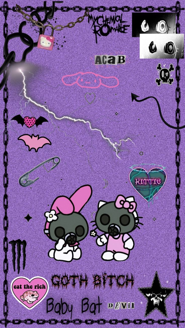 736x1307 Goth sanrio emo wallpaper | Hello kitty