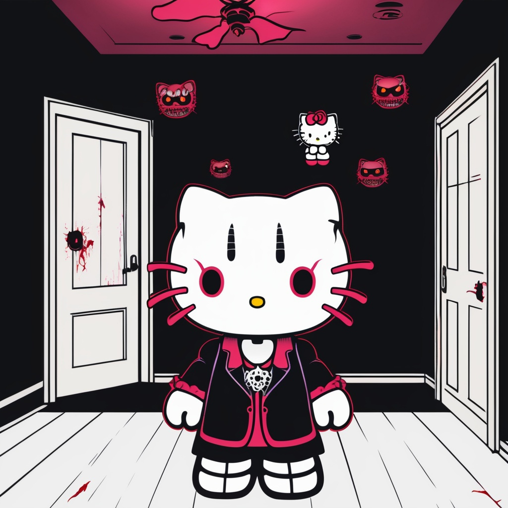 1024x1024 Scary demon Hello Kitty in dark room