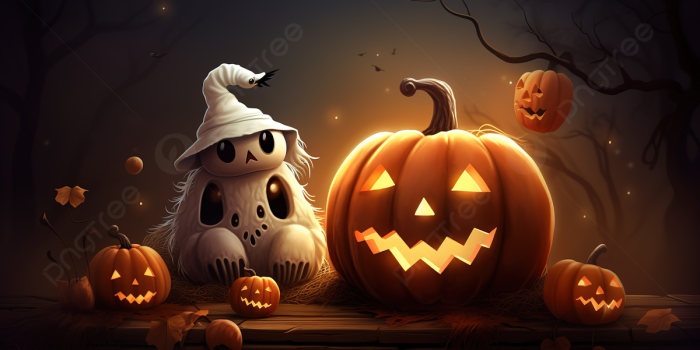1200x673 Halloween Ghost And Pumpkin Cartoon