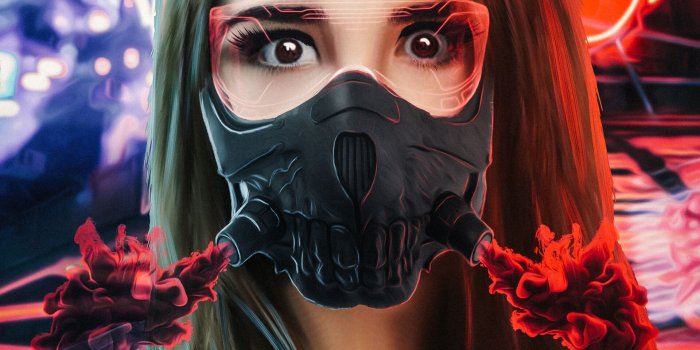 1920x1080 Gas Mask Girl Neon Wallpaper 53390