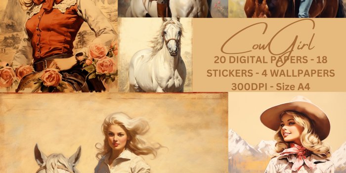 2000x2000 Digital Cowgirl Journal Pages Stickers