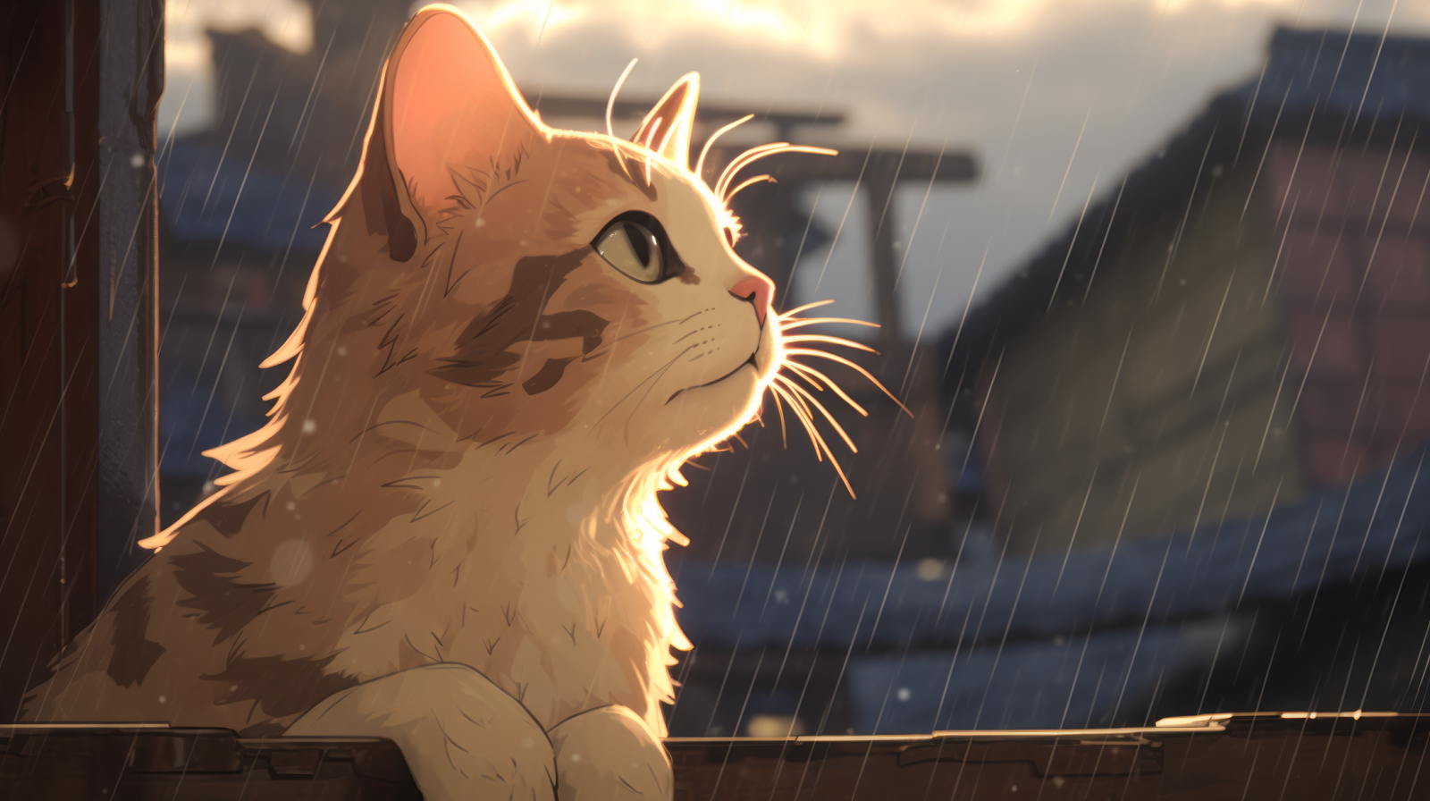 2184x1224 Anime Cat With Rain Wallpaper