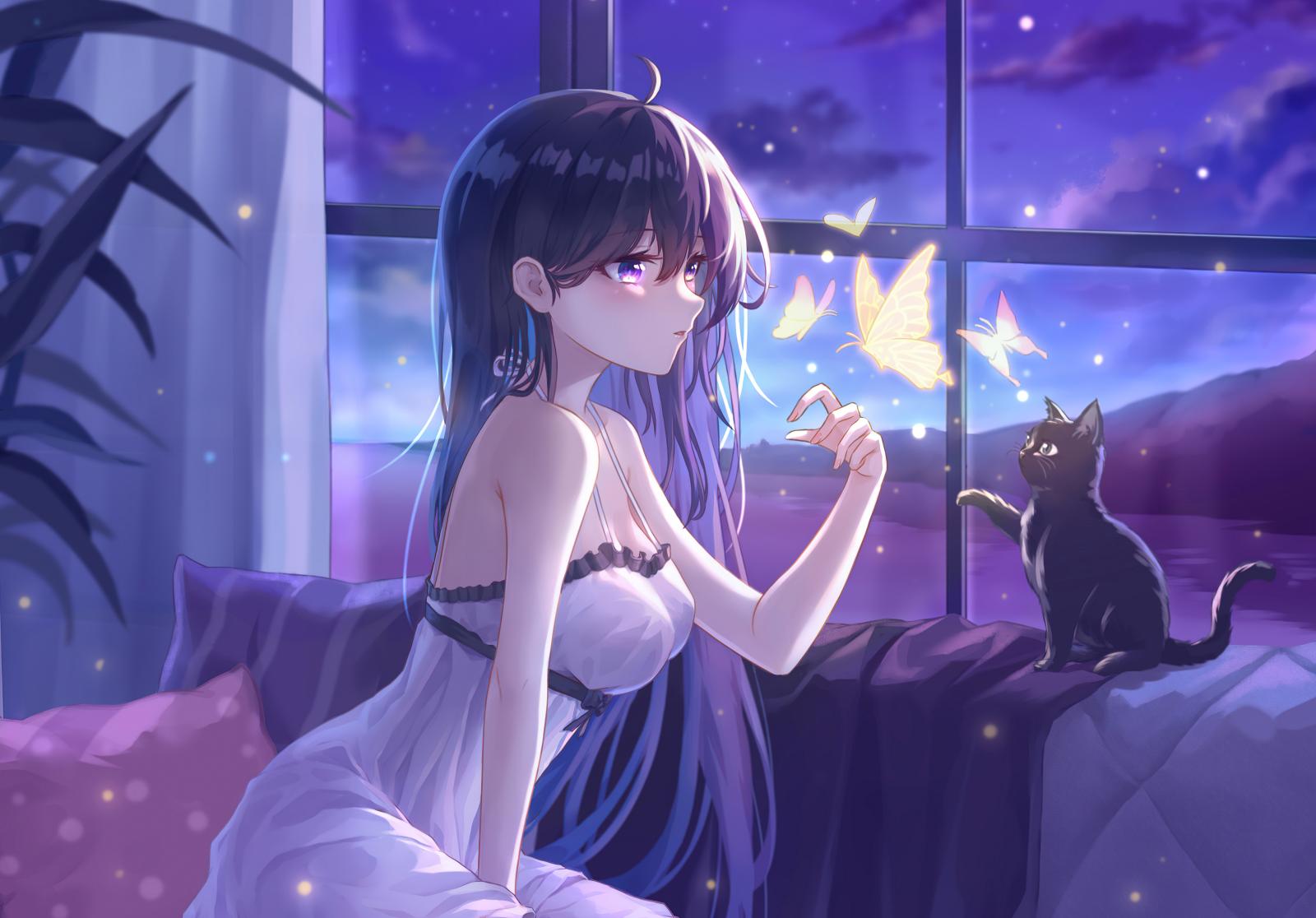 3840x2679 Anime Girl With Cats 4k Wallpaper,HD