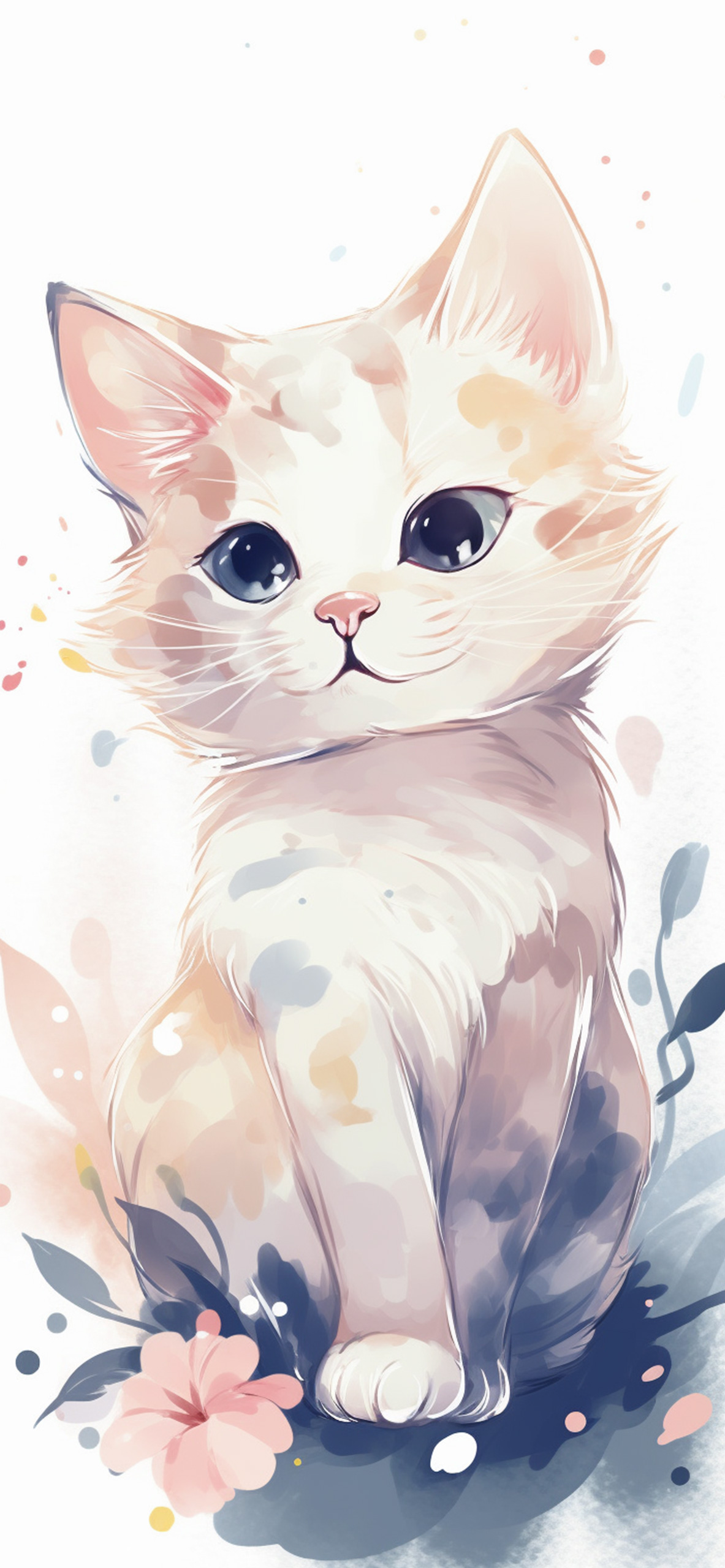 1183x2560 Cute Cat White Art Wallpapers - Cute