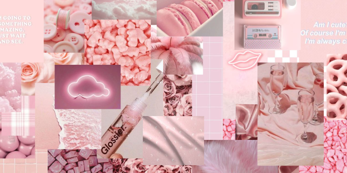 1366x617 baby pink aesthetic collage Wallpapers