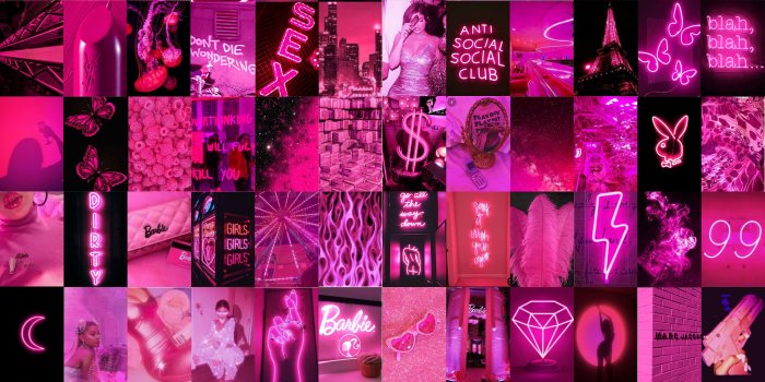 3000x2250 100 Neon Pink Wall Collage Kit, Pink