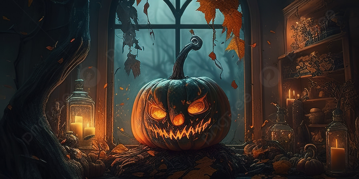 1200x686 An Eerie Halloween Scene With A Pumpkin