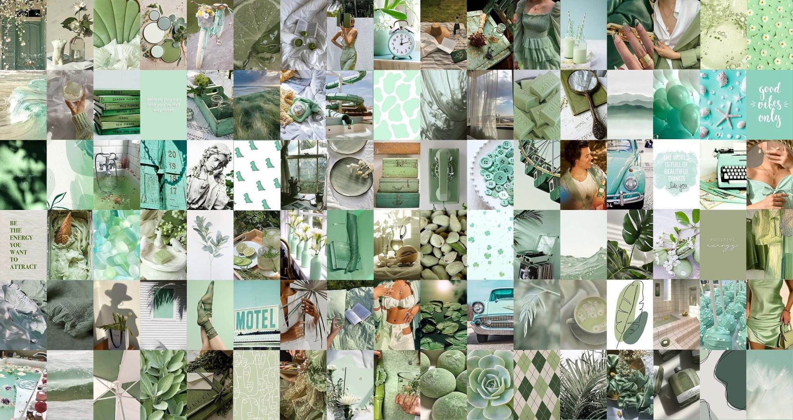3000x1590 SAGE GREEN Wall Collage Kit, Aesthetic