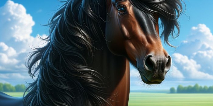 1024x1024 Majestic Stallion in Lush Green Field