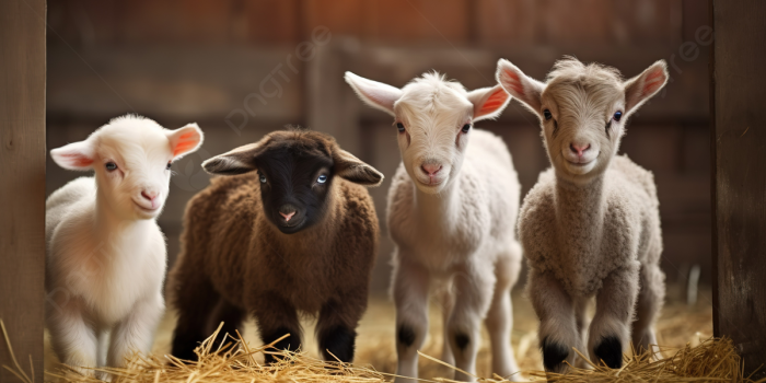 1200x673 Four Baby Goats In The Hay Background