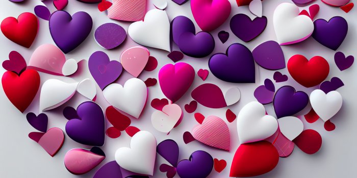 6933x10133 Purple Hearts on White Background