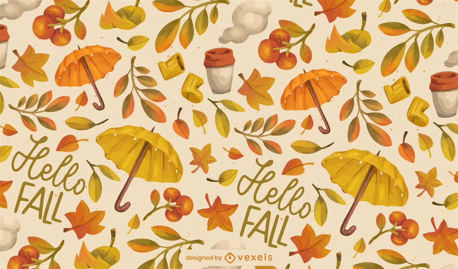 1600x941 Hello Fall Autumn Watercolor Pattern