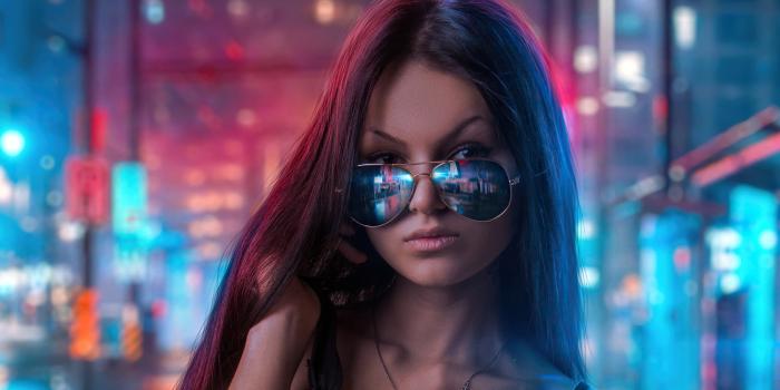 3840x2160 Cool Sunglasses Girl In Neon Lights Of