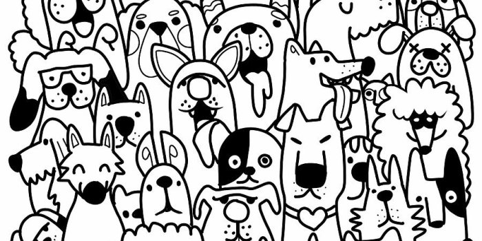 900x900 pattern with dog. Cute dog face. Doodle