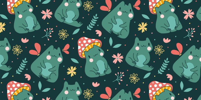 1600x941 Cute Mushroom Frog Pattern Design